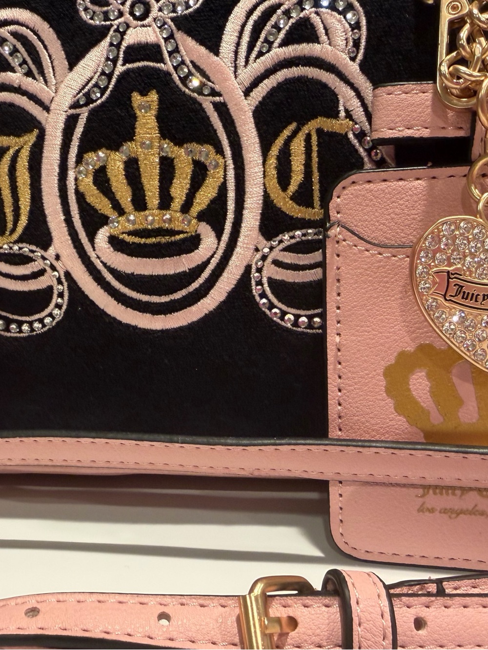 Juicy Couture NWT Black & Pink Embroidered Dome Satchel Gold Hardware (P238 - Picture 5 of 16